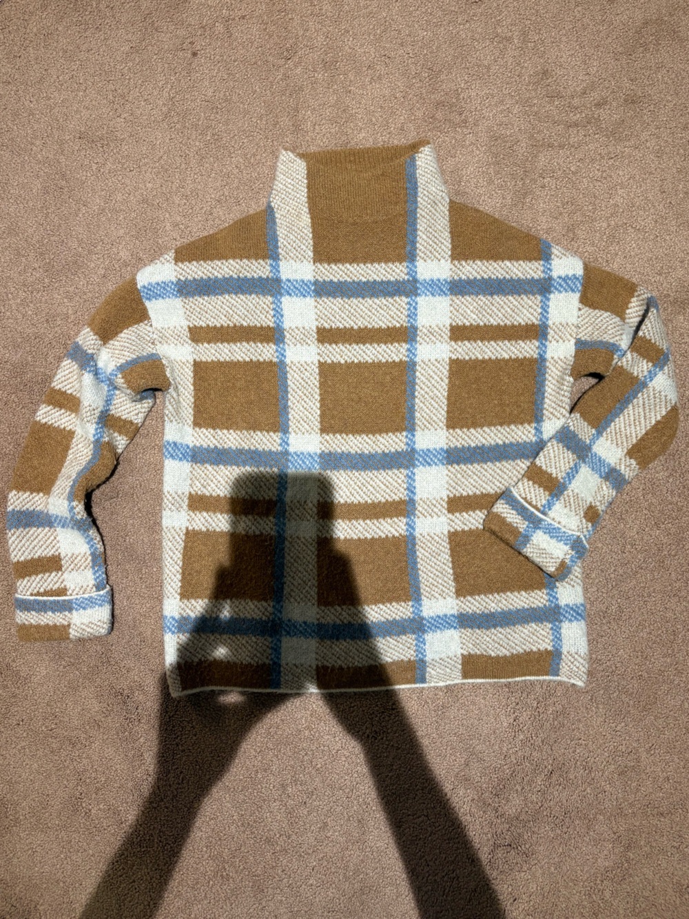 Cynthia Rowley Plaid Turtleneck Sweater in Brown, Light Blue & Cream size small
